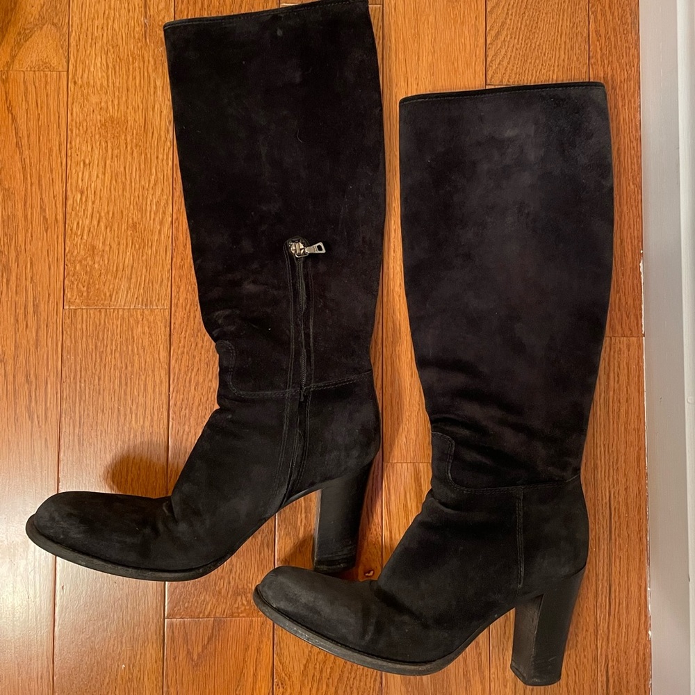 Prada Black Suede Knee High Boots - 35